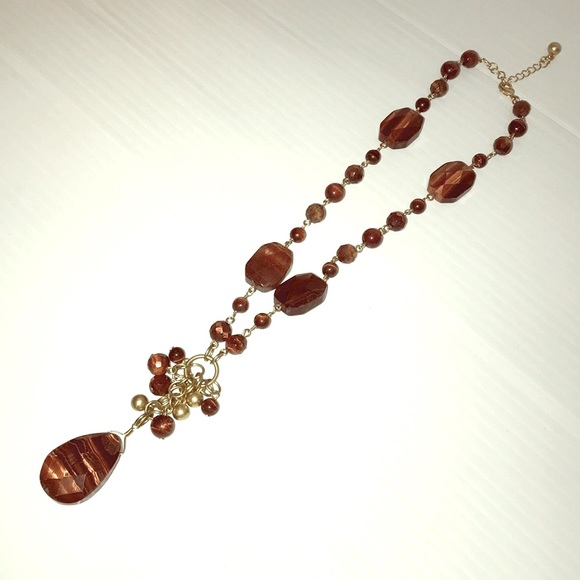 Tigers Eye Stone Matte Gold Necklace /Matte Gold Women's - Picture 5 of 7